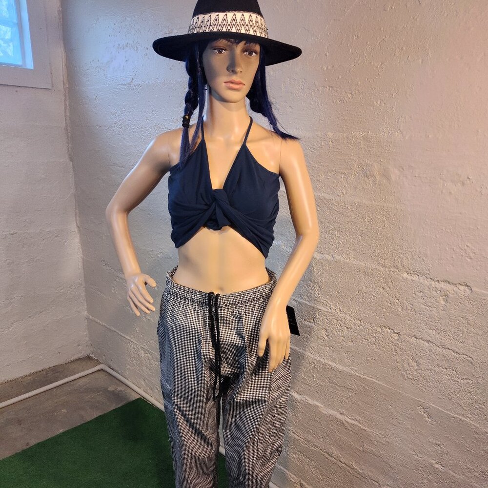 NWT Designer Culinary Apparel Chef Code Black White Checkered Drawstring Pants M